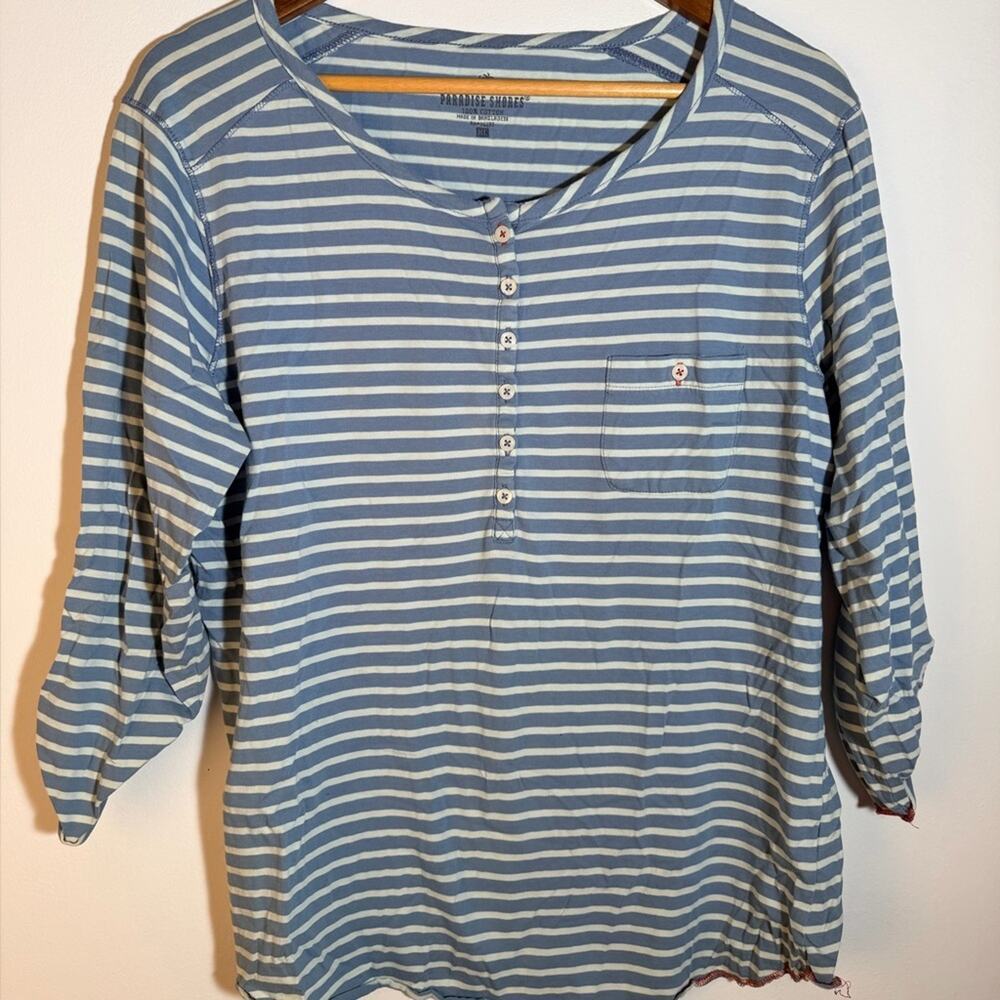 Blue and White Striped Henley Shirt